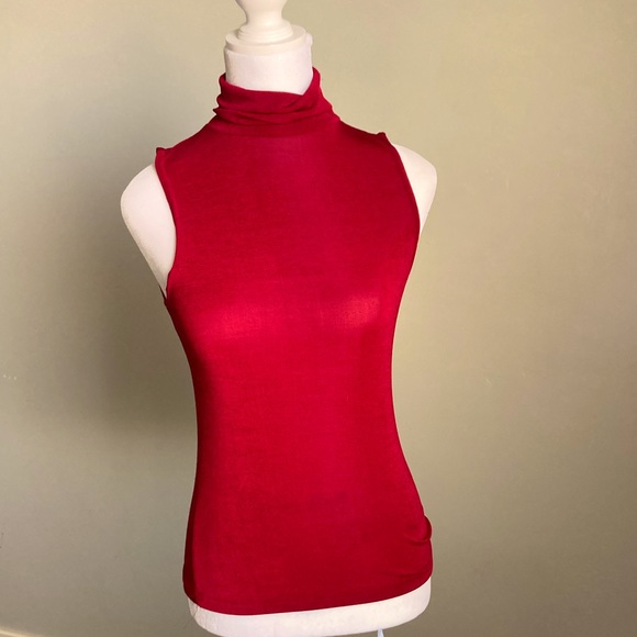 Sheer turtle neck tank. Red. Stretchy & form fitting. Size S brand unknown - Picture 1 of 5